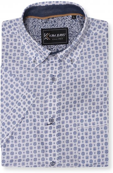 Kam Jeans 6345 Jewel Pattern Short Sleeve Shirt Blue - Marškiniai - Marškiniai - 2XL-8XL
