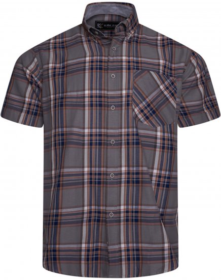 Kam Jeans 6350 Casual Checked Short Sleeve Shirt Grey - Marškiniai - Marškiniai - 2XL-8XL