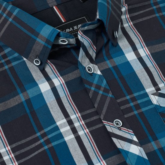Kam Jeans 6380 Casual Checked Short Sleeve Shirt Navy - Marškiniai trumpomis rankovėmis - Marškiniai trumpomis rankovėmis