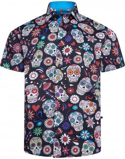 Kam Jeans 6069 Skull Print Short Sleeve Black - Marškiniai - Marškiniai - 2XL-8XL