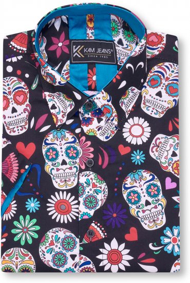 Kam Jeans 6069 Skull Print Short Sleeve Black - Marškiniai - Marškiniai - 2XL-8XL