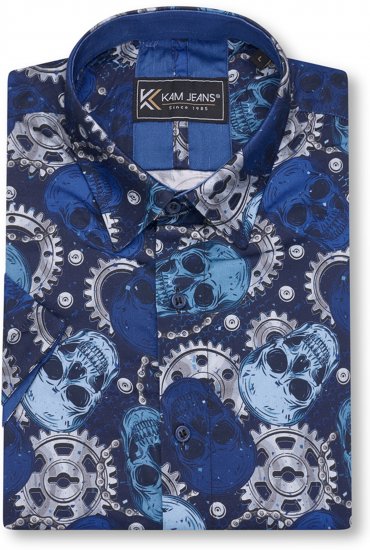 Kam Jeans 6070 Retro Skull Short Sleeve Shirt Navy - Marškiniai - Marškiniai - 2XL-8XL
