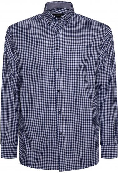 Kam Jeans 6351 Classic Gingham Shirt Long Sleeve Navy - Marškiniai - Marškiniai - 2XL-8XL