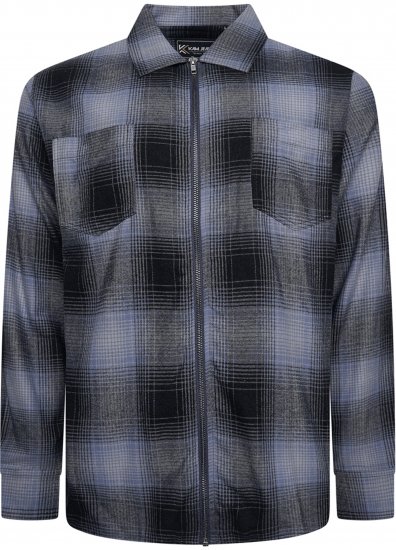 Kam Jeans 6354 Zip Through Check Shirt Charcoal - Marškiniai - Marškiniai - 2XL-8XL