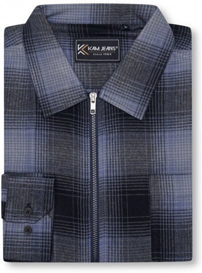 Kam Jeans 6354 Zip Through Check Shirt Charcoal - Marškiniai - Marškiniai - 2XL-8XL