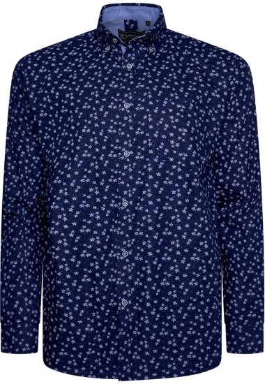 Kam Jeans 6364 All Over Floral Print Long Sleeve Shirt Navy - Marškiniai - Marškiniai - 2XL-8XL