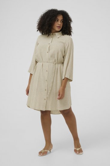 Kaffe Curve Milla Short Shirt Dress Chinchilla/Chalk Stripe - Mini suknelės - 
