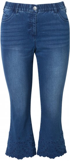 Ulla Popken Cropped Flared Eyelet Jeans Denim Blue - Džinsai & Kelnės Didelėse Dydžiuose – Plus Size - 