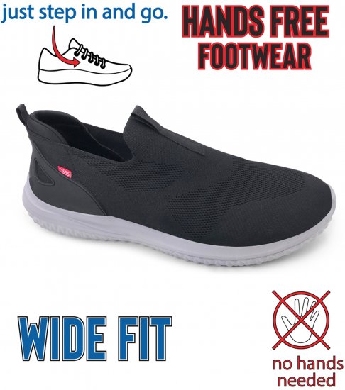 D555 Huddersfield Kingsize Hands Free Slip On with Knitted Top Shoes Black - Sportbačiai - 