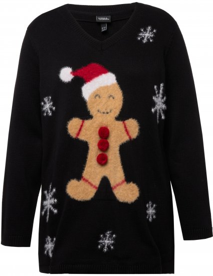Ulla Popken Gingerbread Man Christmas Sweater Black - Megztiniai ir džemperiai - 