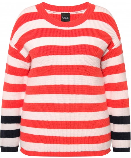 Ulla Popken Mixed Stripe Long Sleeve Sweater Hibiscus Red - Megztiniai ir džemperiai - 