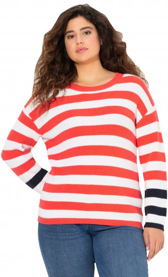 Ulla Popken Mixed Stripe Long Sleeve Sweater Hibiscus Red - Megztiniai ir džemperiai - 