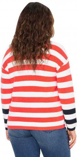Ulla Popken Mixed Stripe Long Sleeve Sweater Hibiscus Red - Megztiniai ir džemperiai - 