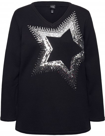 Ulla Popken Sequined Star Rolled Edge Sweater Black - Megztiniai ir džemperiai - 