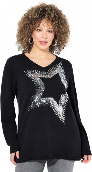 Ulla Popken Sequined Star Rolled Edge Sweater Black - Megztiniai ir džemperiai - 