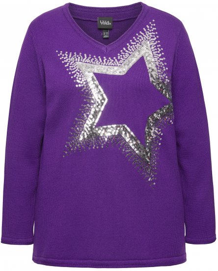 Ulla Popken Sequined Star Rolled Edge Sweater Dark Purple - Megztiniai ir džemperiai - 
