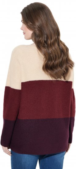 Ulla Popken Cable Knit Block Stripe V-Neck Sweater Dark Ruby - Megztiniai ir džemperiai - 