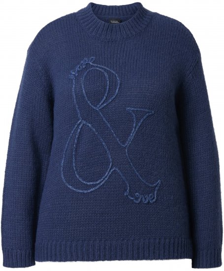 Ulla Popken Textured Glitter Embroidery Oversized Sweater Ink Blue - Megztiniai ir džemperiai - 