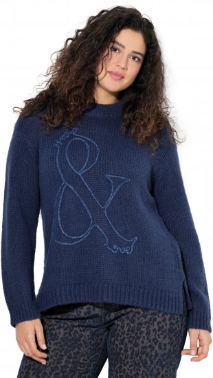 Ulla Popken Textured Glitter Embroidery Oversized Sweater Ink Blue - Megztiniai ir džemperiai - 