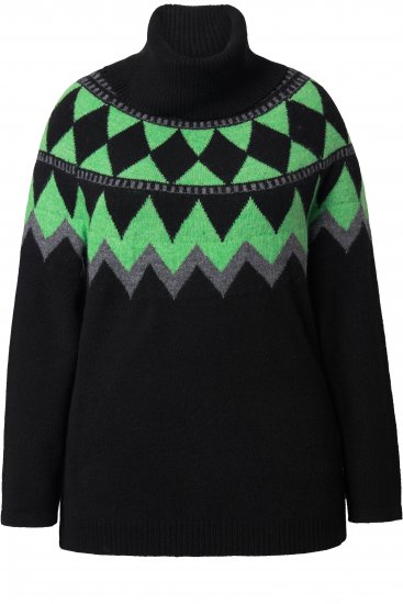 Ulla Popken Neon Alpine Pattern Long Sleeve Turtleneck Sweater Apple Green - Megztiniai ir džemperiai - 