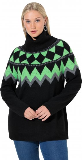 Ulla Popken Neon Alpine Pattern Long Sleeve Turtleneck Sweater Apple Green - Megztiniai ir džemperiai - 