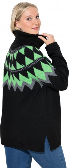 Ulla Popken Neon Alpine Pattern Long Sleeve Turtleneck Sweater Apple Green - Megztiniai ir džemperiai - 