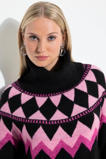 Ulla Popken Neon Alpine Pattern Long Sleeve Turtleneck Sweater Light Pink - Megztiniai ir džemperiai - Jaukūs džemperiai ir megztiniai