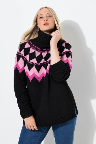 Ulla Popken Neon Alpine Pattern Long Sleeve Turtleneck Sweater Light Pink - Megztiniai ir džemperiai - Jaukūs džemperiai ir megztiniai