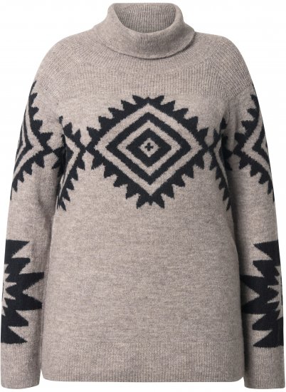 Ulla Popken Aztec Pattern Turtleneck Sweater Pebble Grey - Megztiniai ir džemperiai - 