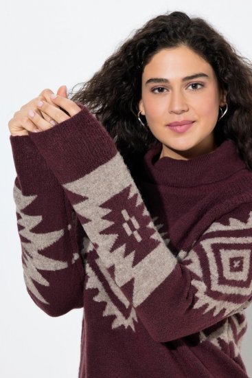 Ulla Popken Aztec Pattern Turtleneck Sweater Plum - Megztiniai ir džemperiai - Jaukūs džemperiai ir megztiniai