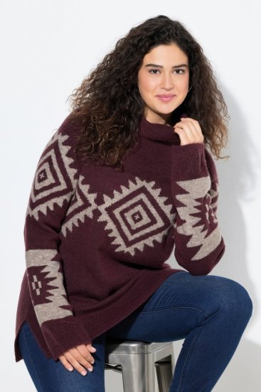 Ulla Popken Aztec Pattern Turtleneck Sweater Plum - Megztiniai ir džemperiai - Jaukūs džemperiai ir megztiniai