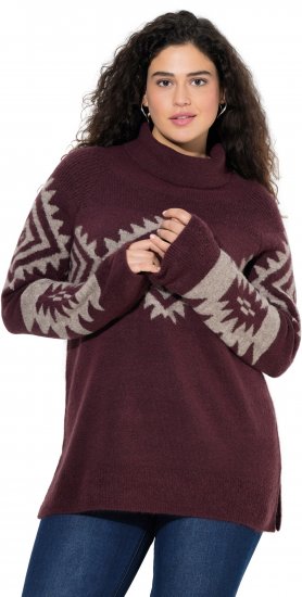Ulla Popken Aztec Pattern Turtleneck Sweater Plum - Megztiniai ir džemperiai - 