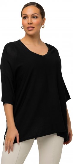 Ulla Popken Oversized 3/4 Sleeve V-Neck Sweater Black - Megztiniai ir džemperiai - 