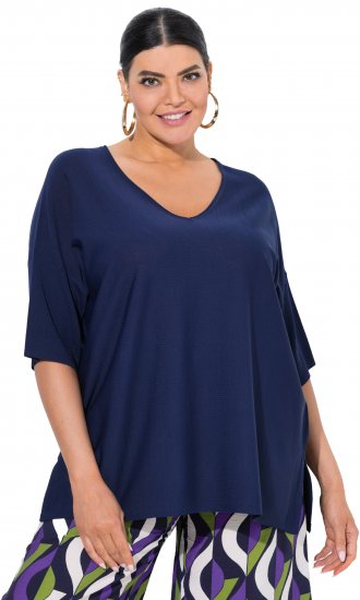 Ulla Popken Oversized 3/4 Sleeve V-Neck Sweater Navy - Megztiniai ir džemperiai - 