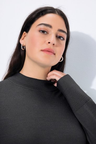 Ulla Popken Long Sleeves Mock Turtleneck Sweater Charcoal Grey Melange - Megztiniai ir džemperiai - Jaukūs džemperiai ir megztiniai