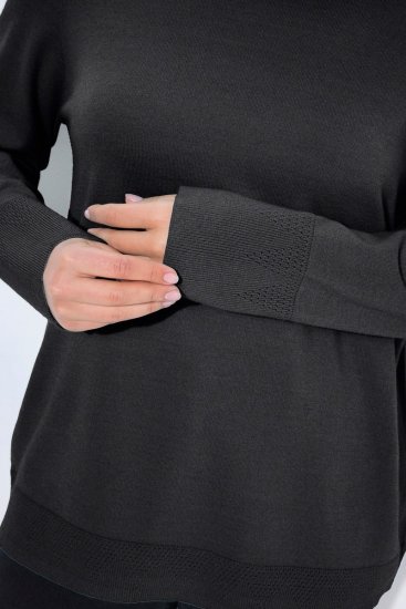 Ulla Popken Long Sleeves Mock Turtleneck Sweater Charcoal Grey Melange - Megztiniai ir džemperiai - Jaukūs džemperiai ir megztiniai
