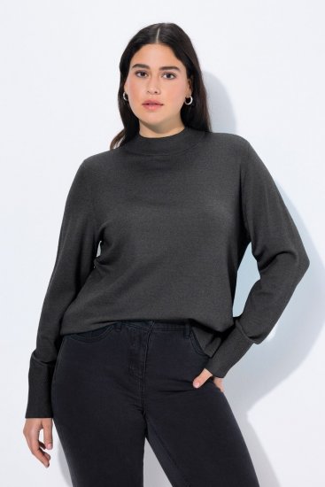 Ulla Popken Long Sleeves Mock Turtleneck Sweater Charcoal Grey Melange - Megztiniai ir džemperiai - Jaukūs džemperiai ir megztiniai