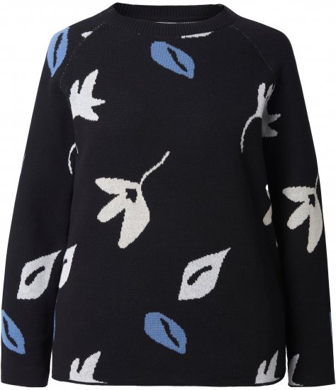 Ulla Popken Eco Cotton Leaf Pattern Long Sleeve Sweater Black - Megztiniai ir džemperiai - 