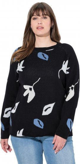 Ulla Popken Eco Cotton Leaf Pattern Long Sleeve Sweater Black - Megztiniai ir džemperiai - 