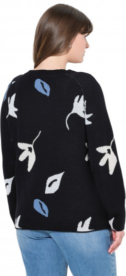 Ulla Popken Eco Cotton Leaf Pattern Long Sleeve Sweater Black - Megztiniai ir džemperiai - 