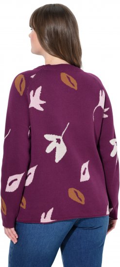 Ulla Popken Eco Cotton Leaf Pattern Long Sleeve Sweater Forest Berry - Megztiniai ir džemperiai - 