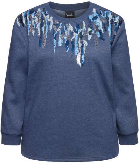 Ulla Popken Sequined Neck Long Sleeve Sweatshirt Ink Blue - Megztiniai ir džemperiai - 