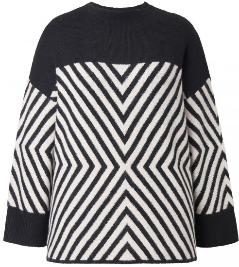 Ulla Popken Graphic Stripe Long Sleeve Turtleneck Sweater Black - Megztiniai ir džemperiai - 