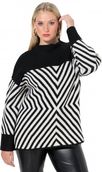 Ulla Popken Graphic Stripe Long Sleeve Turtleneck Sweater Black - Megztiniai ir džemperiai - 