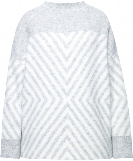 Ulla Popken Graphic Stripe Long Sleeve Turtleneck Sweater Silver Melange - Megztiniai ir džemperiai - 