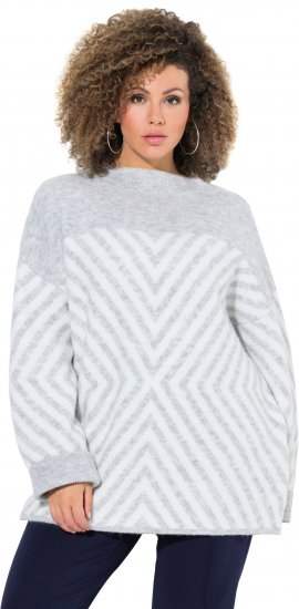 Ulla Popken Graphic Stripe Long Sleeve Turtleneck Sweater Silver Melange - Megztiniai ir džemperiai - 