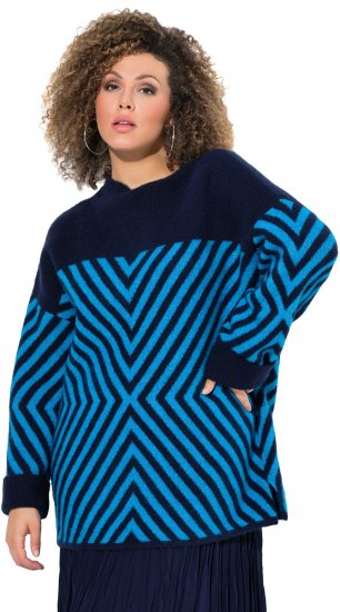 Ulla Popken Graphic Stripe Long Sleeve Turtleneck Sweater Navy - Megztiniai ir džemperiai - 