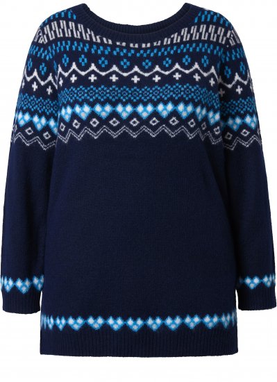 Ulla Popken Norwegian Style Pastel Tone Long Sleeve Sweater Ink Blue - Megztiniai ir džemperiai - 
