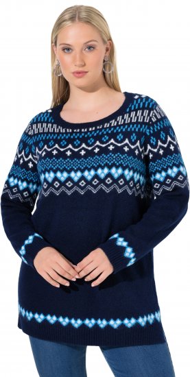 Ulla Popken Norwegian Style Pastel Tone Long Sleeve Sweater Ink Blue - Megztiniai ir džemperiai - 