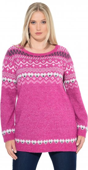 Ulla Popken Norwegian Style Pastel Tone Long Sleeve Sweater Summer Berry - Megztiniai ir džemperiai - 